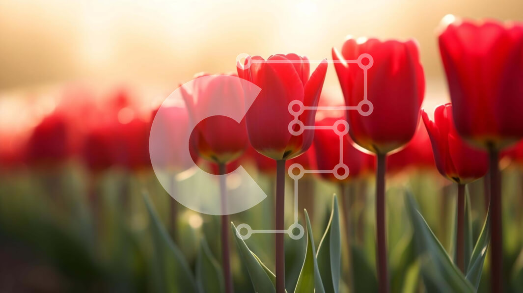 Intra Συλλεκτικό Ξύλινο Παζλ Plywood  4mm - Σειρά από κόκκινες τουλίπες σε άνθιση με έντονο φως του ήλιου Σε Ξύλινο Κουτί - Διαστάσεις: 10x10 cm – 25 κομμάτια