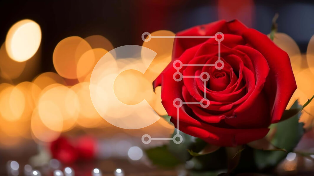 Intra Συλλεκτικό Ξύλινο Παζλ Plywood  4mm - Κόκκινο τριαντάφυλλο και κεριά για την ημέρα του Αγίου Βαλεντίνου με φώτα Bokeh Σε Ξύλινο Κουτί - Διαστάσεις: 10x10 cm – 25 κομμάτια