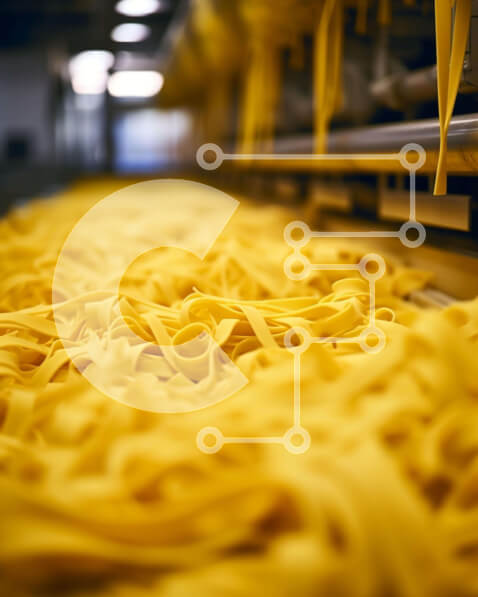 Intra Συλλεκτικό Ξύλινο Παζλ Plywood  4mm - Κίτρινα νουντλς ζυμαρικών που επεξεργάζονται σε μηχανές ταλιατέλες σε βιομηχανικό περιβάλλον Σε Ξύλινο Κουτί - Διαστάσεις Puzzle: 10x10 cm – 25 κομμάτια