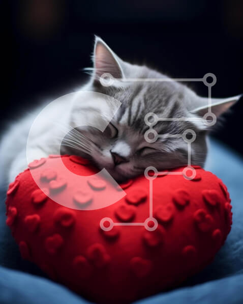 Σετ των 2 Intra Συλλεκτικό Ξύλινο Παζλ Plywood  4mm - Γκρι γάτα που κοιμάται σε μαξιλάρι σε σχήμα καρδιάς Σε Ξύλινο Κουτί - Διαστάσεις: 10x10 cm – 25 κομμάτια