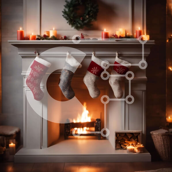 Intra Συλλεκτικό Ξύλινο Παζλ Plywood  4mm - Τζάκι διακοπών με κάλτσες και διακοσμητικά Σε Ξύλινο Κουτί - Διαστάσεις: 10x10 cm – 25 κομμάτια