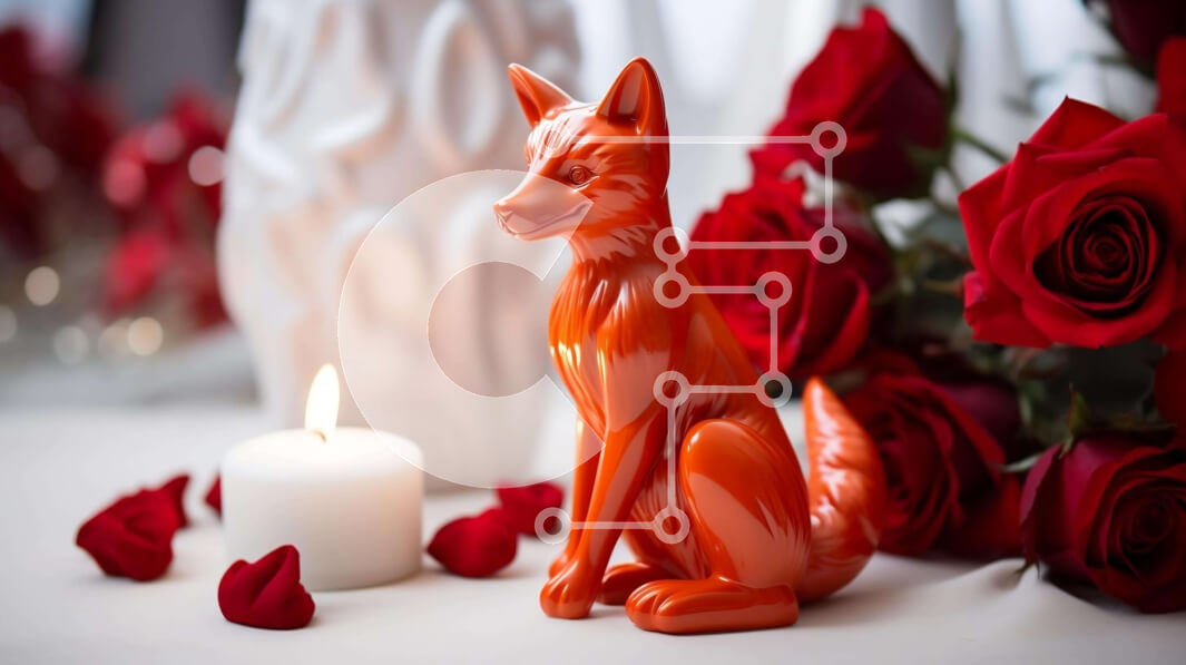 Intra Συλλεκτικό Ξύλινο Παζλ Plywood  4mm - Ρομαντικό ειδώλιο αλεπούς και τριαντάφυλλα στο τραπέζι Σε Ξύλινο Κουτί - Διαστάσεις: 10x10 cm – 25 κομμάτια