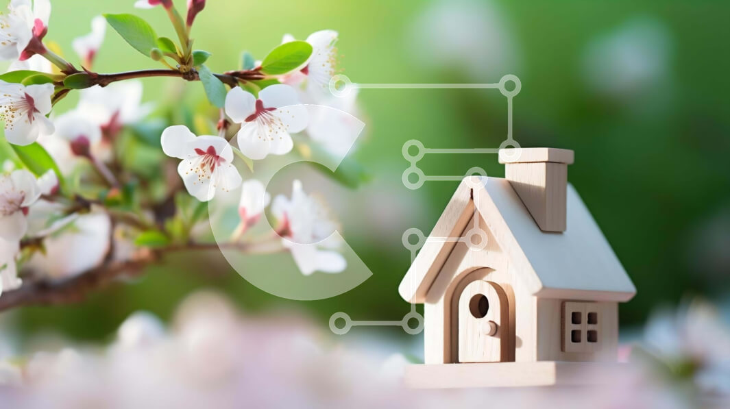 Intra Συλλεκτικό Ξύλινο Παζλ Plywood  4mm - Μικρό Ξύλινο Birdhouse στον ανθισμένο κήπο κερασιών Σε Ξύλινο Κουτί - Διαστάσεις: 10x10 cm – 25 κομμάτια