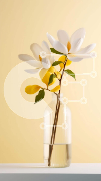 Σετ των 2 Intra Συλλεκτικό Ξύλινο Παζλ Plywood  4mm - Λευκά λουλούδια και κίτρινα φύλλα σε ένα διαυγές βάζο Σε Ξύλινο Κουτί - Διαστάσεις: 10x10 cm – 25 κομμάτια