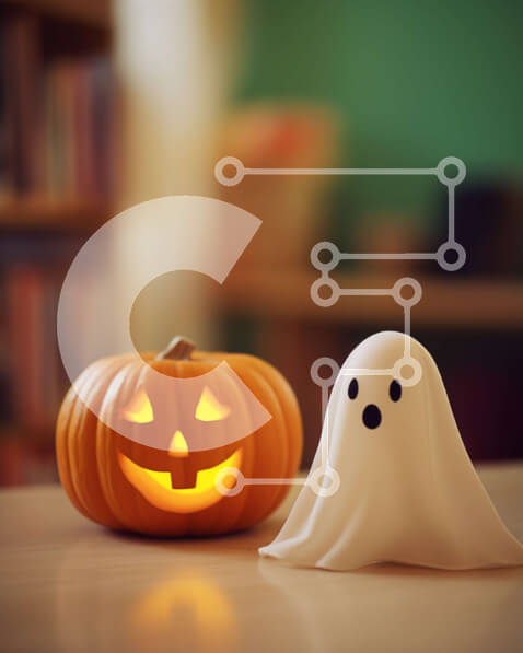 Intra Συλλεκτικό Ξύλινο Παζλ Plywood  4mm - Ξύλινο τραπέζι με θέμα το Halloween με σκαλιστή κολοκύθα και ειδώλιο φαντασμάτων Σε Ξύλινο Κουτί - Διαστάσεις Puzzle: 10x10 cm – 25 κομμάτια