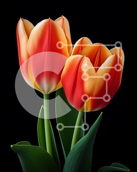 Intra Συλλεκτικό Ξύλινο Παζλ Plywood  4mm - Πορτοκαλί και κίτρινες τουλίπες σε βάζο σε μαύρο φόντο Σε Ξύλινο Κουτί - Διαστάσεις: 10x10 cm – 25 κομμάτια