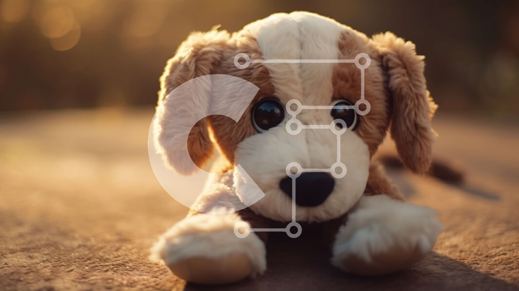 Intra Συλλεκτικό Ξύλινο Παζλ Plywood  4mm - Καφέ και άσπρο γεμιστό σκυλί στο έδαφος Σε Ξύλινο Κουτί - Διαστάσεις Puzzle: 10x10 cm – 25 κομμάτια