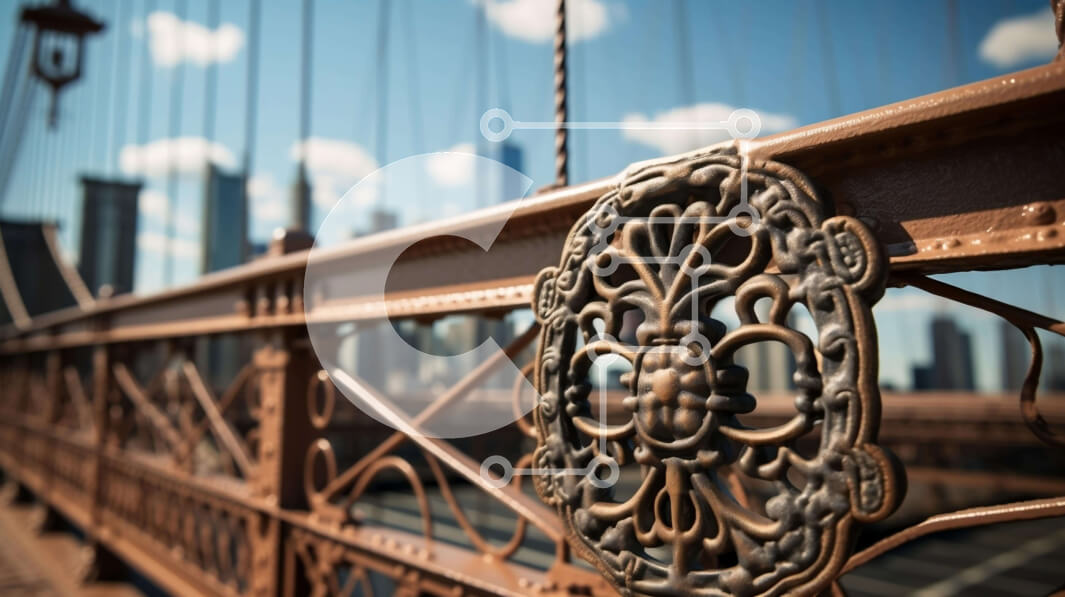 Intra Συλλεκτικό Ξύλινο Παζλ Plywood  4mm - Γέφυρα Πόλης με περίτεχνη μεταλλική πλάκα σε πρώτο πλάνο Σε Ξύλινο Κουτί - Διαστάσεις Puzzle: 10x10 cm – 25 κομμάτια