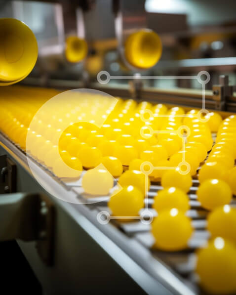 Σετ των 2 Intra Συλλεκτικό Ξύλινο Παζλ Plywood  4mm - Κίτρινες μπάλες αυγών στη ζώνη μεταφοράς Σε Ξύλινο Κουτί - Διαστάσεις: 10x10 cm – 25 κομμάτια