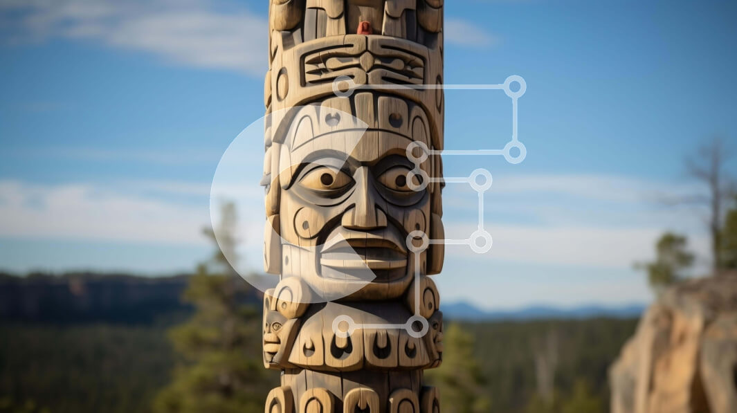 Intra Συλλεκτικό Ξύλινο Παζλ Plywood  4mm - Πόλος τοτέμ σε φυσικό περιβάλλον με γλυπτά ιθαγενών Αμερικανών Σε Ξύλινο Κουτί - Διαστάσεις Puzzle: 10x10 cm – 25 κομμάτια