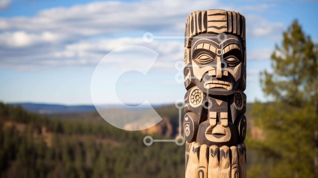 Intra Συλλεκτικό Ξύλινο Παζλ Plywood  4mm - Πόλος τοτέμ σε ένα φυσικό τοπίο με βουνά και δέντρα Σε Ξύλινο Κουτί - Διαστάσεις Puzzle: 10x10 cm – 25 κομμάτια