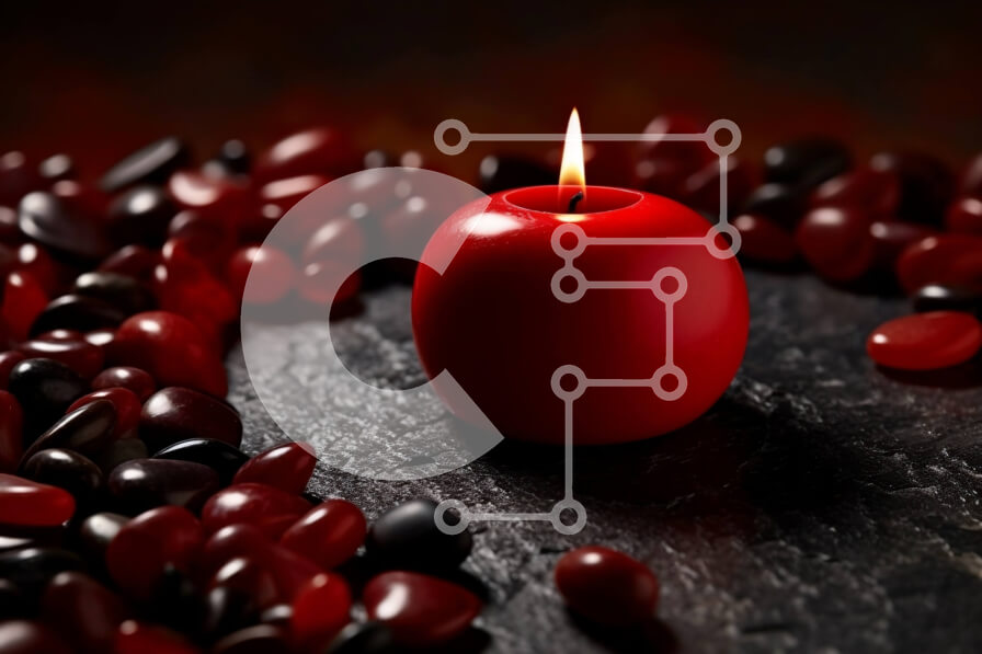 Intra Συλλεκτικό Ξύλινο Παζλ Plywood  4mm - Ρομαντικό κόκκινο κερί με καρδιές σε μαύρο φόντο Σε Ξύλινο Κουτί - Διαστάσεις Puzzle: 10x10 cm – 25 κομμάτια