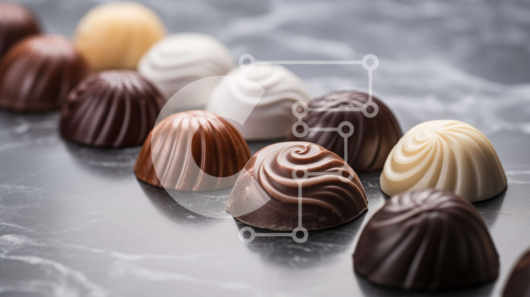 Σετ των 2 Intra Συλλεκτικό Ξύλινο Παζλ Plywood  4mm - Ανάμικτες καραμέλες σοκολάτας σε μαρμάρινη επιφάνεια Σε Ξύλινο Κουτί - Διαστάσεις: 10x10 cm – 25 κομμάτια