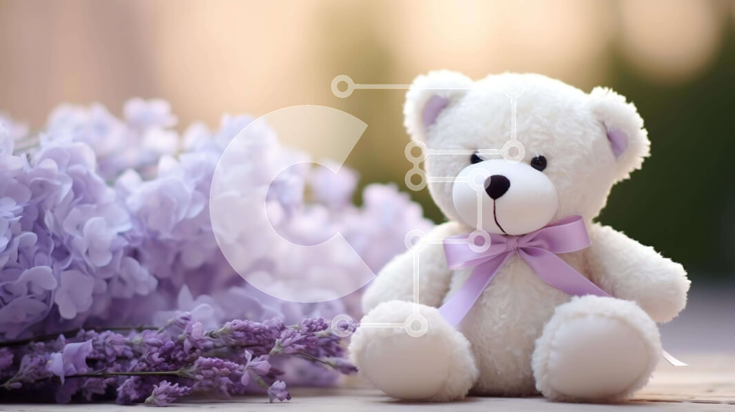 Intra Συλλεκτικό Ξύλινο Παζλ Plywood  4mm - Λευκό αρκουδάκι με μωβ κρίνους και λουλούδια λεβάντας Σε Ξύλινο Κουτί - Διαστάσεις: 10x10 cm – 25 κομμάτια