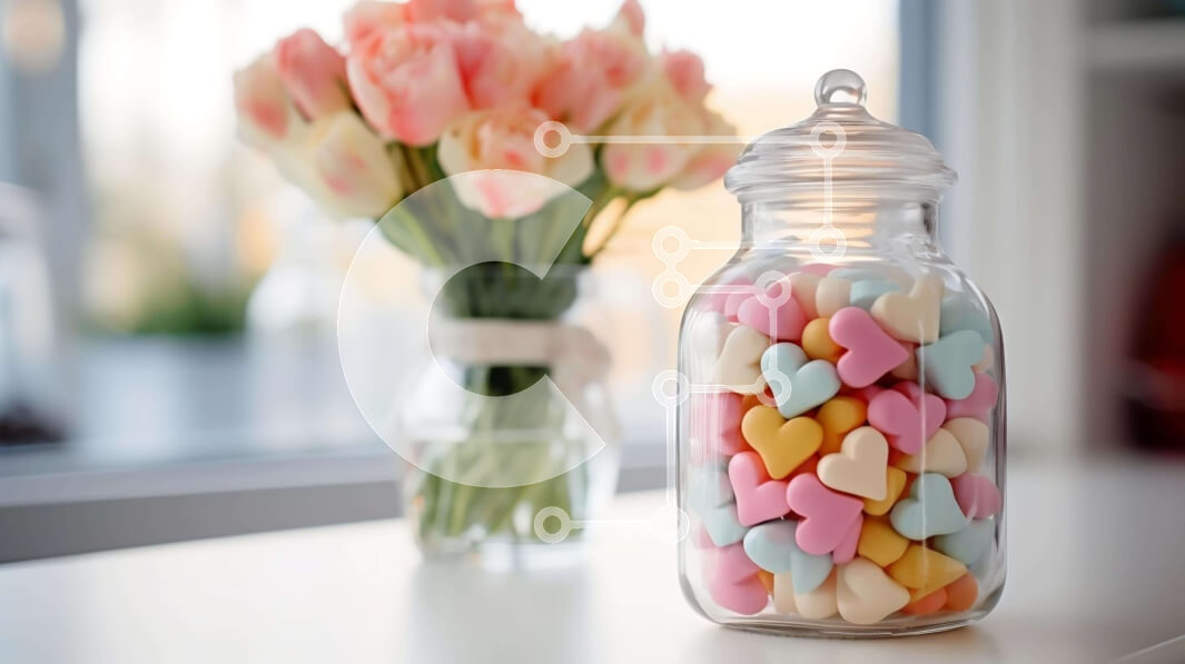 Intra Συλλεκτικό Ξύλινο Παζλ Plywood  4mm - Γιορτή του Αγίου Βαλεντίνου με καραμέλες και λουλούδια σε σχήμα καρδιάς Σε Ξύλινο Κουτί - Διαστάσεις: 10x10 cm – 25 κομμάτια