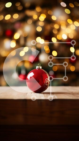 Intra Συλλεκτικό Ξύλινο Παζλ Plywood  4mm - Εορταστική κόκκινη μπάλα σε ξύλινο τραπέζι με γιορτινά στολίδια Σε Ξύλινο Κουτί - Διαστάσεις: 10x10 cm – 25 κομμάτια