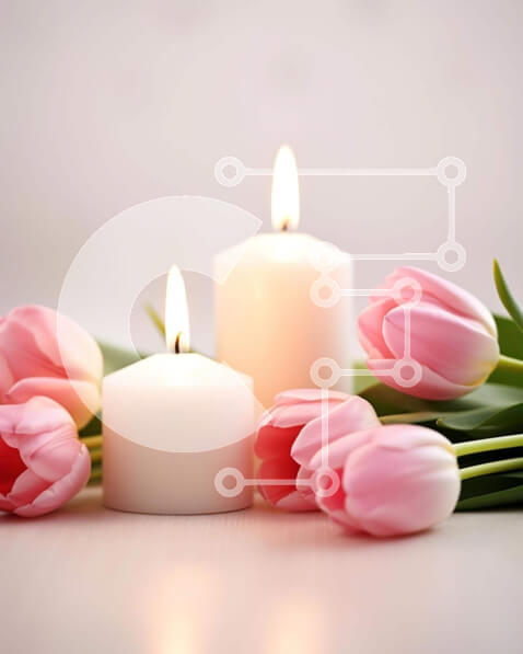 Intra Συλλεκτικό Ξύλινο Παζλ Plywood  4mm - Στενή και ρομαντική σύνθεση κεριών με ροζ τουλίπες Σε Ξύλινο Κουτί - Διαστάσεις: 10x10 cm – 25 κομμάτια