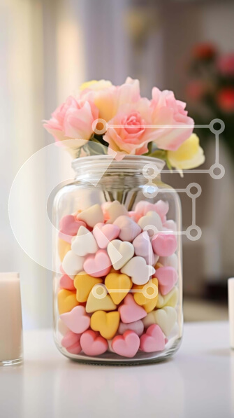 Intra Συλλεκτικό Ξύλινο Παζλ Plywood  4mm - Ρομαντικό βάζο για την ημέρα του Αγίου Βαλεντίνου με Marshmallows σε σχήμα καρδιάς και τριαντάφυλλα Σε Ξύλινο Κουτί - Διαστάσεις: 10x10 cm – 25 κομμάτια