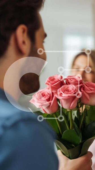 Intra Συλλεκτικό Ξύλινο Παζλ Plywood  4mm - Άνδρας που παρουσιάζει ροζ τριαντάφυλλα στη φίλη του Σε Ξύλινο Κουτί - Διαστάσεις Puzzle: 10x10 cm – 25 κομμάτια