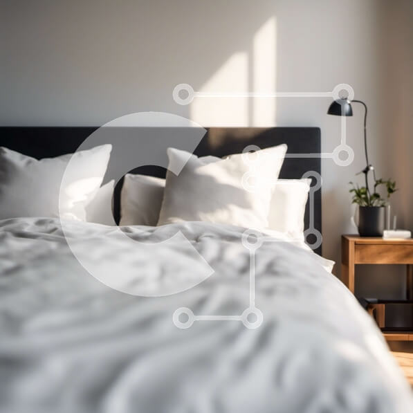 Intra Συλλεκτικό Ξύλινο Παζλ Plywood  4mm - Άνετο υπνοδωμάτιο με λευκό κρεβάτι και μαύρο κομοδίνο Σε Ξύλινο Κουτί - Διαστάσεις Puzzle: 10x10 cm – 25 κομμάτια