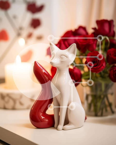 Intra Συλλεκτικό Ξύλινο Παζλ Plywood  4mm - Ειδώλιο λευκής αλεπούς και κόκκινα τριαντάφυλλα με κεριά Σε Ξύλινο Κουτί - Διαστάσεις: 10x10 cm – 25 κομμάτια