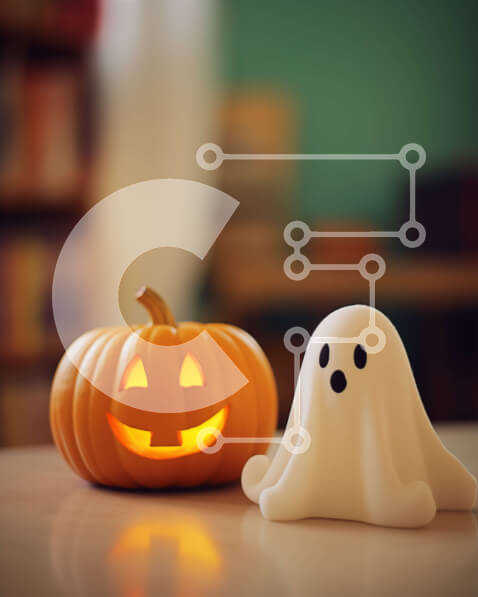 Intra Συλλεκτικό Ξύλινο Παζλ Plywood  4mm - Τραπέζι με θέμα το Halloween με κολοκύθες και παιχνίδι φαντάσματα Σε Ξύλινο Κουτί - Διαστάσεις Puzzle: 10x10 cm – 25 κομμάτια