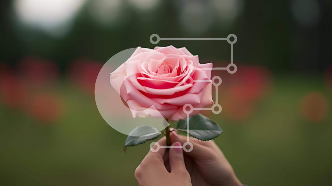 Intra Συλλεκτικό Ξύλινο Παζλ Plywood  4mm - Άτομο που κρατά ένα ροζ τριαντάφυλλο σε ένα πεδίο με κόκκινα τριαντάφυλλα Σε Ξύλινο Κουτί - Διαστάσεις: 10x10 cm – 25 κομμάτια