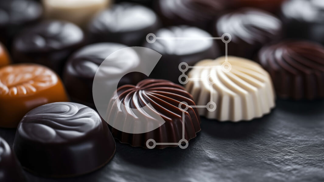 Σετ των 2 Intra Συλλεκτικό Ξύλινο Παζλ Plywood  4mm - Ανάμικτες καραμέλες σοκολάτας σε μαύρη επιφάνεια Σε Ξύλινο Κουτί - Διαστάσεις: 10x10 cm – 25 κομμάτια