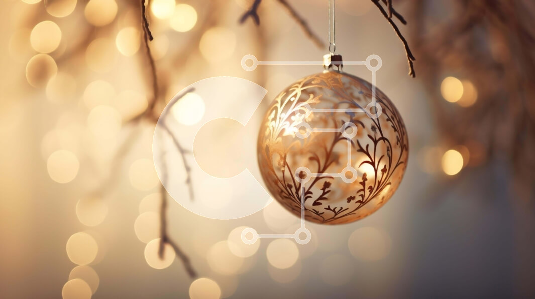 Intra Συλλεκτικό Ξύλινο Παζλ Plywood  4mm - Χρυσό στολίδι που κρέμεται από κλαδί δέντρου με πολύχρωμα φώτα Σε Ξύλινο Κουτί - Διαστάσεις: 10x10 cm – 25 κομμάτια