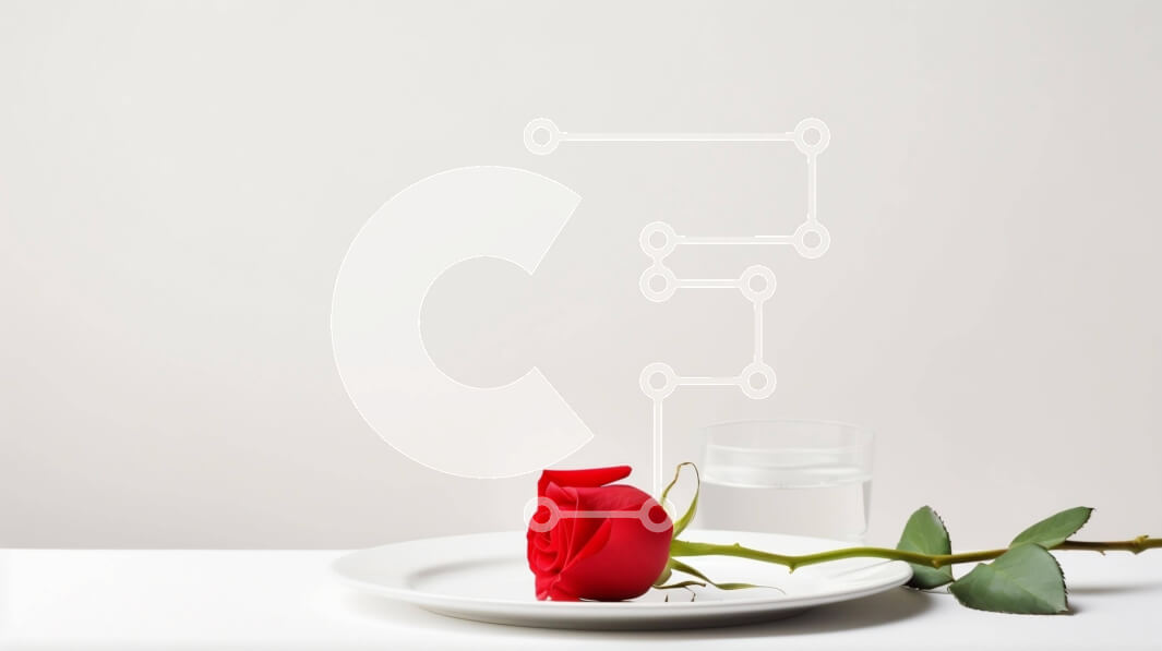 Intra Συλλεκτικό Ξύλινο Παζλ Plywood  4mm - Λευκό πιάτο με κόκκινο τριαντάφυλλο και ποτήρι νερό στο τραπέζι Σε Ξύλινο Κουτί - Διαστάσεις Puzzle: 10x10 cm – 25 κομμάτια