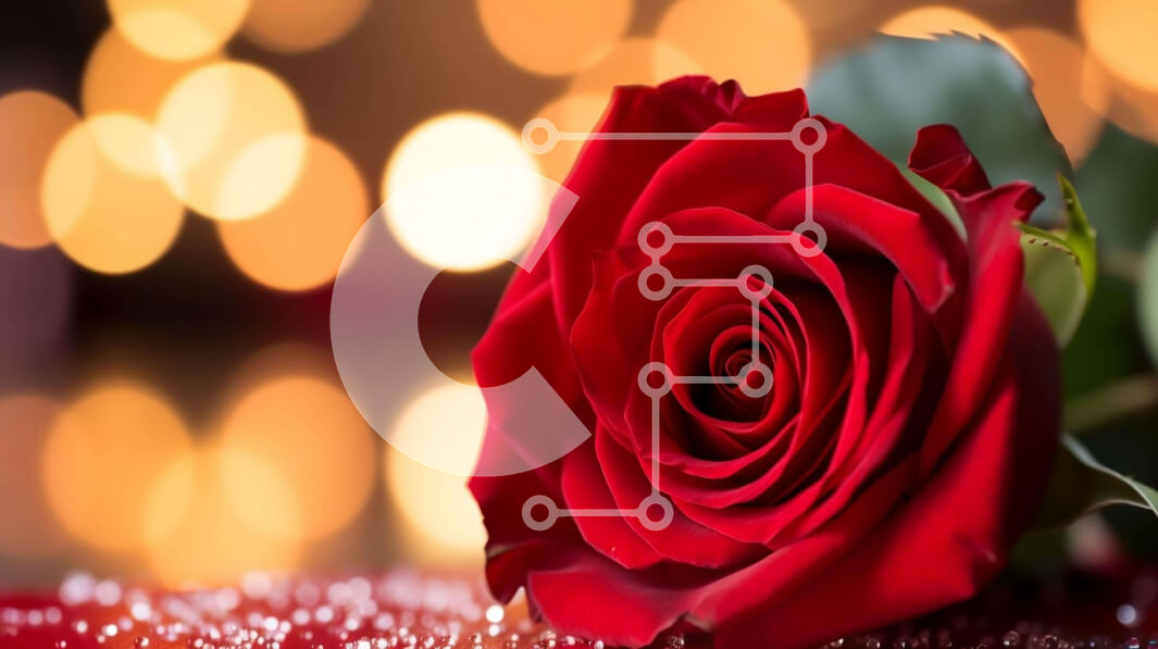 Intra Συλλεκτικό Ξύλινο Παζλ Plywood  4mm - Κόκκινο τριαντάφυλλο με πολύχρωμα φώτα Bokeh φόντο Σε Ξύλινο Κουτί - Διαστάσεις: 10x10 cm – 25 κομμάτια