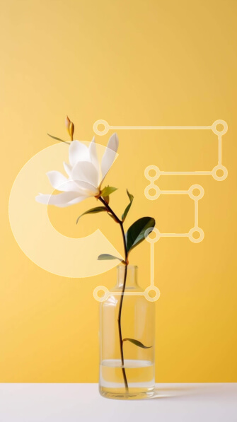 Intra Συλλεκτικό Ξύλινο Παζλ Plywood  4mm - Λευκό λουλούδι μανόλιας σε γυάλινο βάζο σε πορτοκαλί φόντο Σε Ξύλινο Κουτί - Διαστάσεις Puzzle: 10x10 cm – 25 κομμάτια