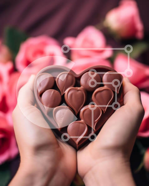 Intra Συλλεκτικό Ξύλινο Παζλ Plywood  4mm - Γιορτή του Αγίου Βαλεντίνου με σοκολάτες σε σχήμα καρδιάς και ροζ τριαντάφυλλα Σε Ξύλινο Κουτί - Διαστάσεις Puzzle: 10x10 cm – 25 κομμάτια