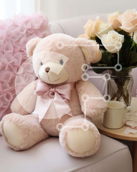 Intra Συλλεκτικό Ξύλινο Παζλ Plywood  4mm - Ροζ αρκουδάκι στον καναπέ με λουλούδια και φλιτζάνια Σε Ξύλινο Κουτί - Διαστάσεις Puzzle: 10x10 cm – 25 κομμάτια