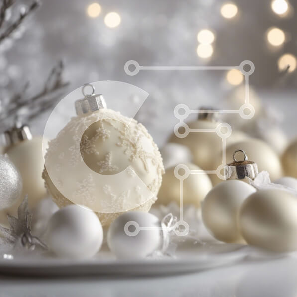 Intra Συλλεκτικό Ξύλινο Παζλ Plywood  4mm - Λευκά και ασημί χριστουγεννιάτικα στολίδια στο πιάτο με νιφάδες χιονιού Σε Ξύλινο Κουτί - Διαστάσεις: 10x10 cm – 25 κομμάτια