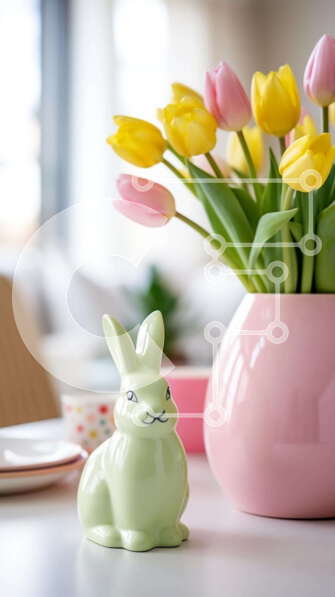 Σετ των 2 Intra Συλλεκτικό Ξύλινο Παζλ Plywood  4mm - Ειδώλιο λαγουδάκι με τουλίπες και στήσιμο τραπεζιού Σε Ξύλινο Κουτί - Διαστάσεις: 10x10 cm – 25 κομμάτια