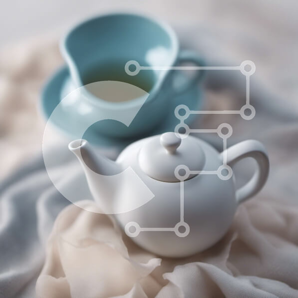 Σετ των 2 Intra Συλλεκτικό Ξύλινο Παζλ Plywood  4mm - Λευκή τσαγιέρα και μπλε πιατάκι σε τραπεζομάντιλο Σε Ξύλινο Κουτί - Διαστάσεις: 10x10 cm – 25 κομμάτια