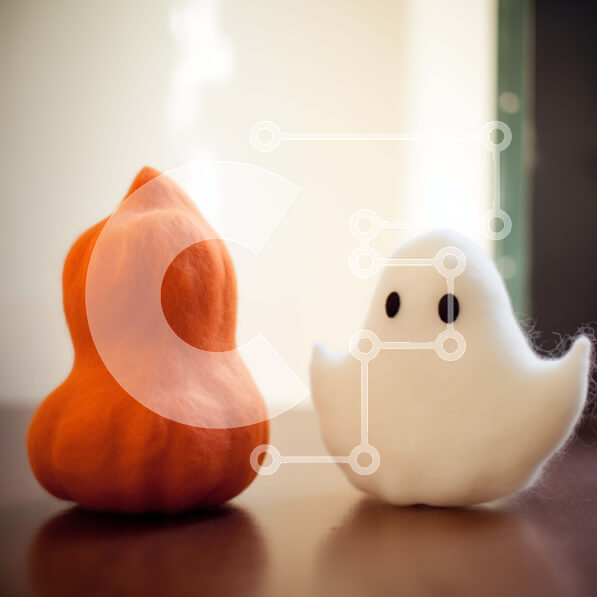 Intra Συλλεκτικό Ξύλινο Παζλ Plywood  4mm - Φαντάσματα αποκριών σε ένα ξύλινο τραπέζι Σε Ξύλινο Κουτί - Διαστάσεις Puzzle: 10x10 cm – 25 κομμάτια