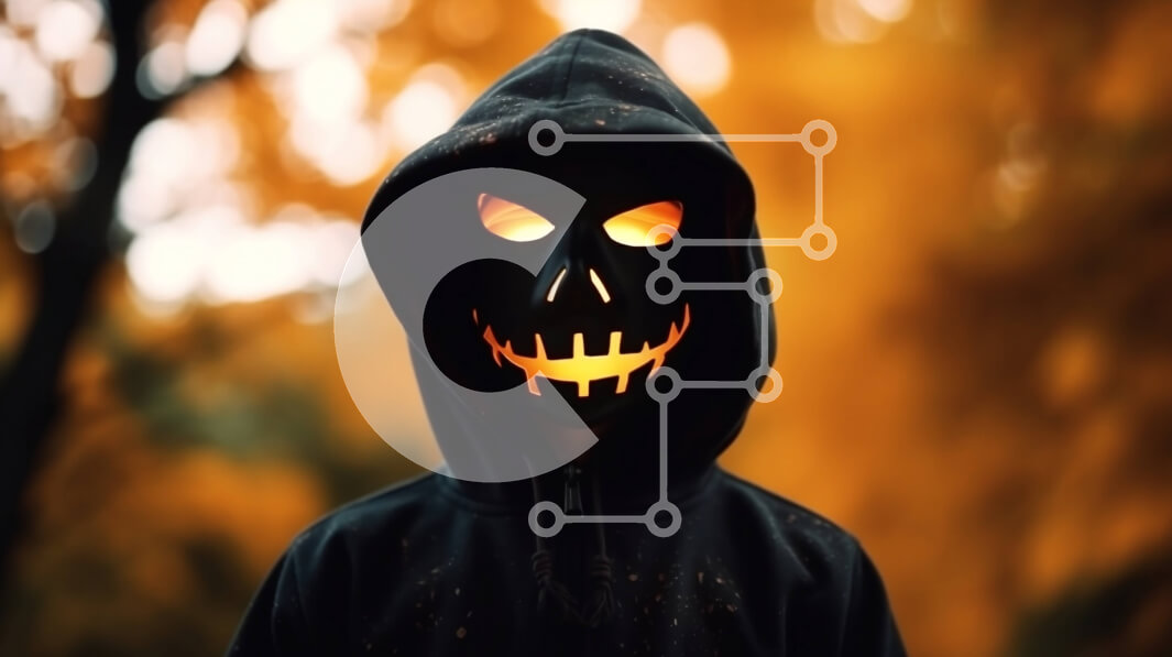 Intra Συλλεκτικό Ξύλινο Παζλ Plywood  4mm - Άτομο που φορά μια πορτοκαλί και μαύρη μάσκα τζακ-ο'-φαναριού για το Halloween Σε Ξύλινο Κουτί - Διαστάσεις: 10x10 cm – 25 κομμάτια