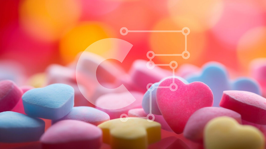 Intra Συλλεκτικό Ξύλινο Παζλ Plywood  4mm - Πολύχρωμα μπαστούνια καραμελών σε σχήμα καρδιάς σε εορταστικό φόντο Σε Ξύλινο Κουτί - Διαστάσεις Puzzle: 10x10 cm – 25 κομμάτια