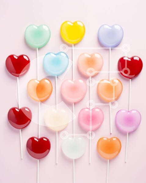 Intra Συλλεκτικό Ξύλινο Παζλ Plywood  4mm - Πολύχρωμα γλειφιτζούρια καρδιών σε ροζ φόντο Σε Ξύλινο Κουτί - Διαστάσεις Puzzle: 10x10 cm – 25 κομμάτια