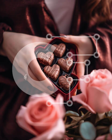 Intra Συλλεκτικό Ξύλινο Παζλ Plywood  4mm - Γυναίκα που κρατά κουτί με σοκολάτες σε σχήμα καρδιάς την ημέρα του Αγίου Βαλεντίνου Σε Ξύλινο Κουτί - Διαστάσεις Puzzle: 10x10 cm – 25 κομμάτια