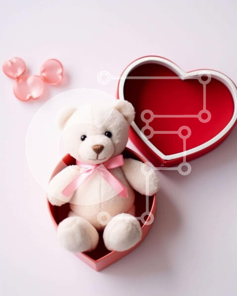 Intra Συλλεκτικό Ξύλινο Παζλ Plywood  4mm - Λευκό αρκουδάκι σε κουτί σε σχήμα καρδιάς με ροζ τριαντάφυλλα Σε Ξύλινο Κουτί - Διαστάσεις Puzzle: 10x10 cm – 25 κομμάτια