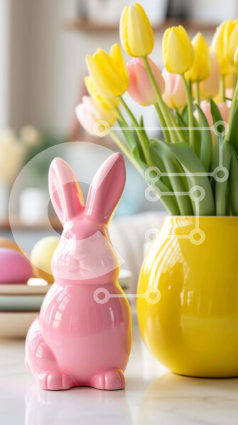 Intra Συλλεκτικό Ξύλινο Παζλ Plywood  4mm - Ειδώλιο λαγουδάκι του Πάσχα και τουλίπες σε βάζο Σε Ξύλινο Κουτί - Διαστάσεις: 10x10 cm – 25 κομμάτια