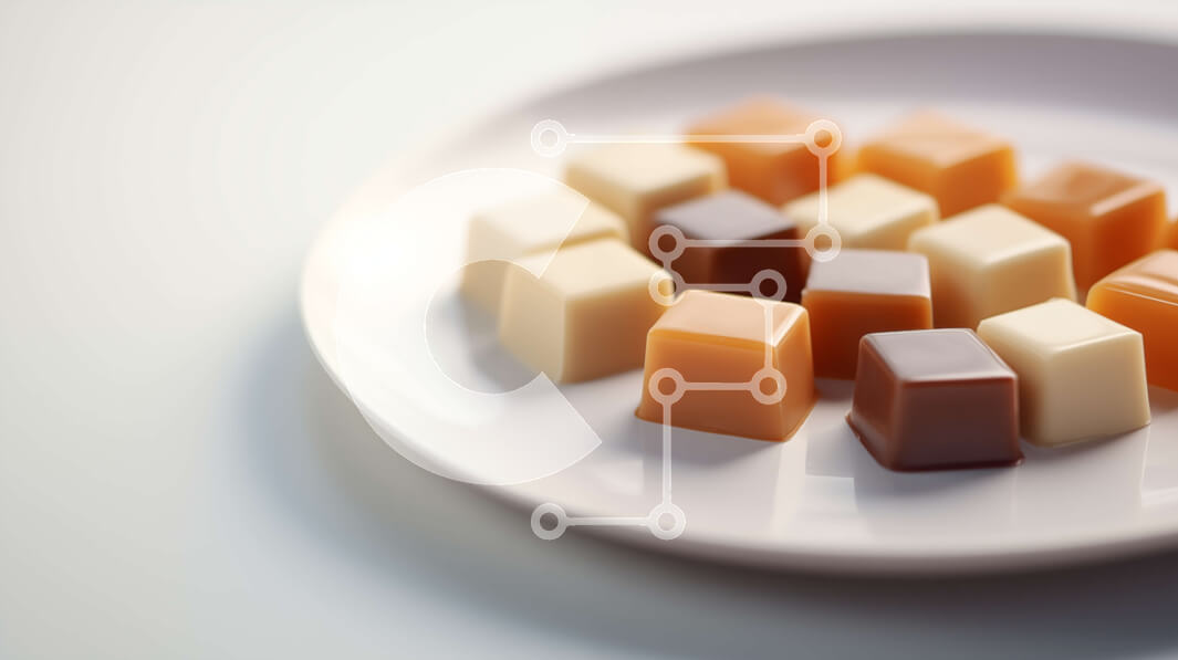 Σετ των 2 Intra Συλλεκτικό Ξύλινο Παζλ Plywood  4mm - Πιάτο με κύβους σοκολάτας σε άσπρο φόντο Σε Ξύλινο Κουτί - Διαστάσεις: 10x10 cm – 25 κομμάτια