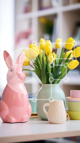 Intra Συλλεκτικό Ξύλινο Παζλ Plywood  4mm - Διακόσμηση πασχαλινών τραπεζιών με λαγουδάκι και τουλίπες Σε Ξύλινο Κουτί - Διαστάσεις Puzzle: 10x10 cm – 25 κομμάτια