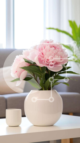 Intra Συλλεκτικό Ξύλινο Παζλ Plywood  4mm - Λευκό βάζο με ροζ λουλούδια στο σαλόνι Σε Ξύλινο Κουτί - Διαστάσεις Puzzle: 10x10 cm – 25 κομμάτια