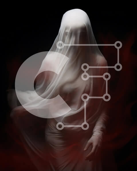 Intra Συλλεκτικό Ξύλινο Παζλ Plywood  4mm - Ghostly Woman με ομπρέλα μπροστά από τον μαύρο καπνό και τις κόκκινες φλόγες Σε Ξύλινο Κουτί - Διαστάσεις Puzzle: 10x10 cm – 25 κομμάτια