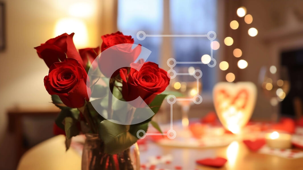 Intra Συλλεκτικό Ξύλινο Παζλ Plywood  4mm - Τραπέζι του Αγίου Βαλεντίνου με κόκκινα τριαντάφυλλα και κεριά Σε Ξύλινο Κουτί - Διαστάσεις Puzzle: 10x10 cm – 25 κομμάτια