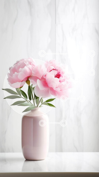 Σετ των 2 Intra Συλλεκτικό Ξύλινο Παζλ Plywood  4mm - Ροζ λουλούδια σε βάζο σε μαρμάρινο τραπέζι Σε Ξύλινο Κουτί - Διαστάσεις: 10x10 cm – 25 κομμάτια